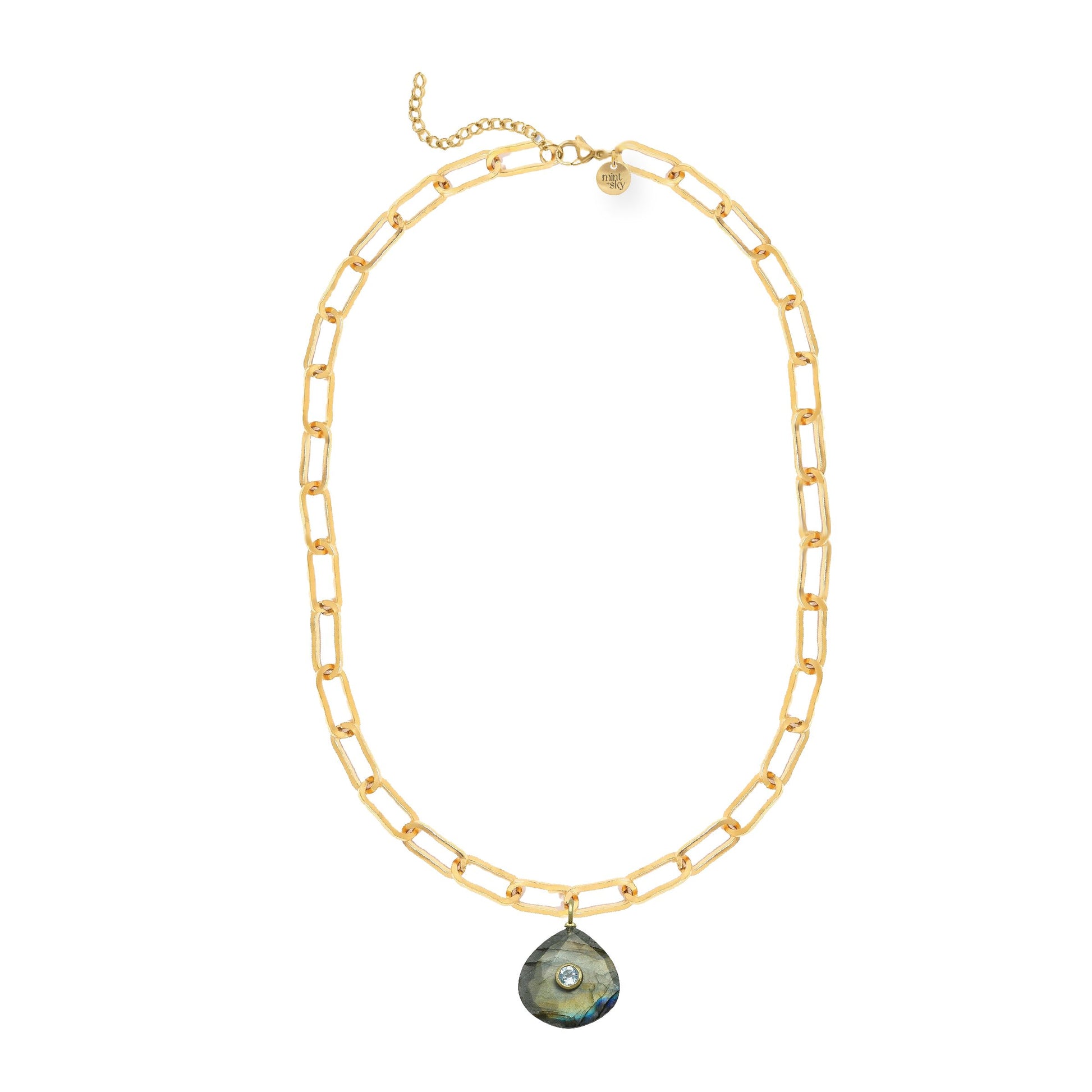 Labradorite and Blue Topaz Paperclip Chain Necklace Necklace Robyn Canady 