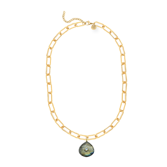Labradorite and Blue Topaz Paperclip Chain Necklace
