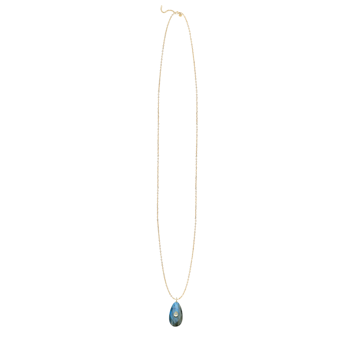 Long Labradorite and White Topaz Necklace, adjustable from 20"-24"