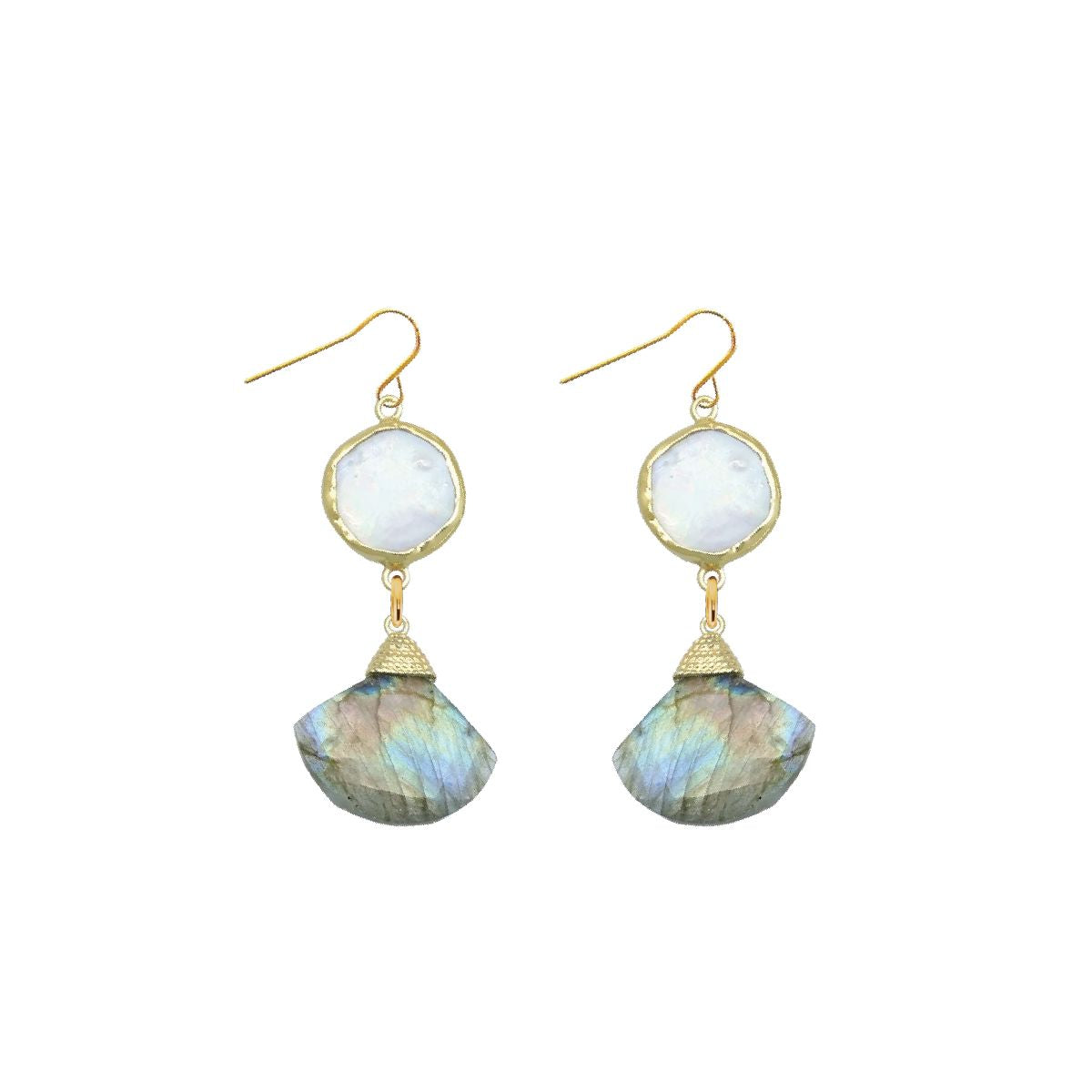 Labradorite and Pearl Fan Earrings Robyn Canady 