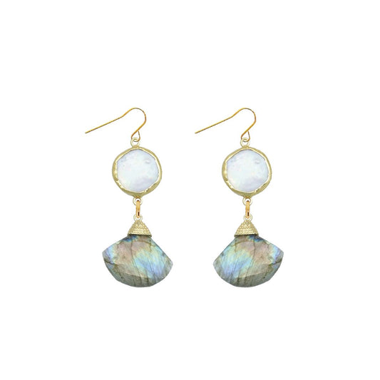 Labradorite and Pearl Fan Earrings Robyn Canady 