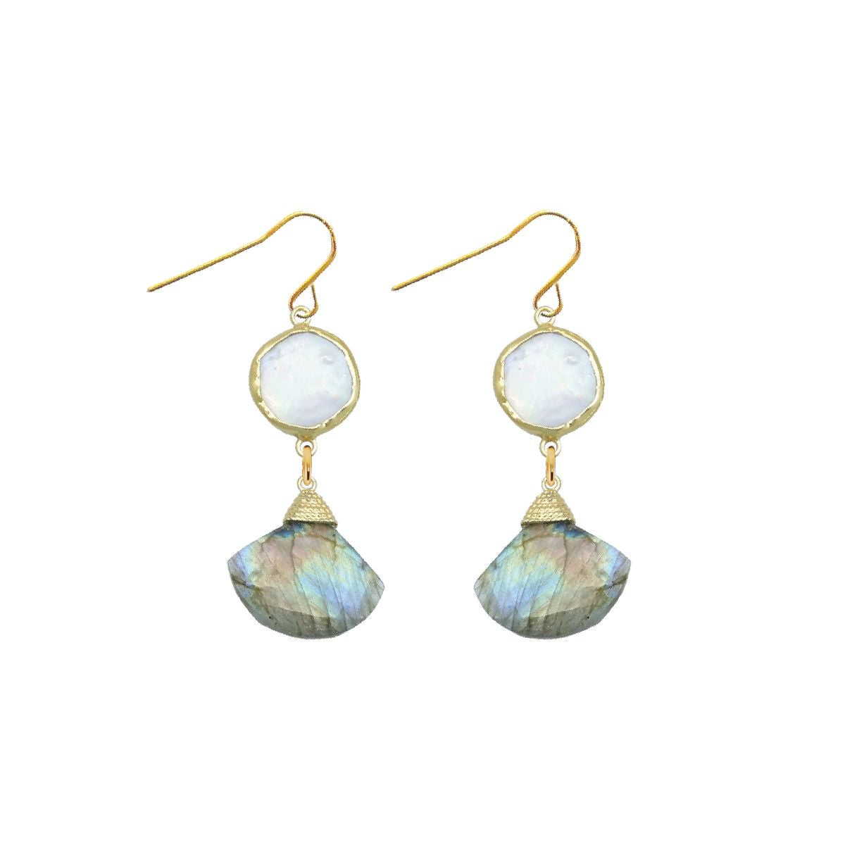 Labradorite and Pearl Fan Earrings Robyn Canady 