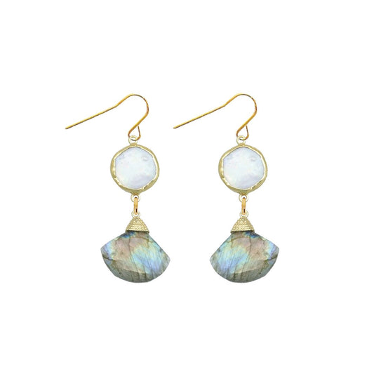 Labradorite and Pearl Fan Earrings Robyn Canady 