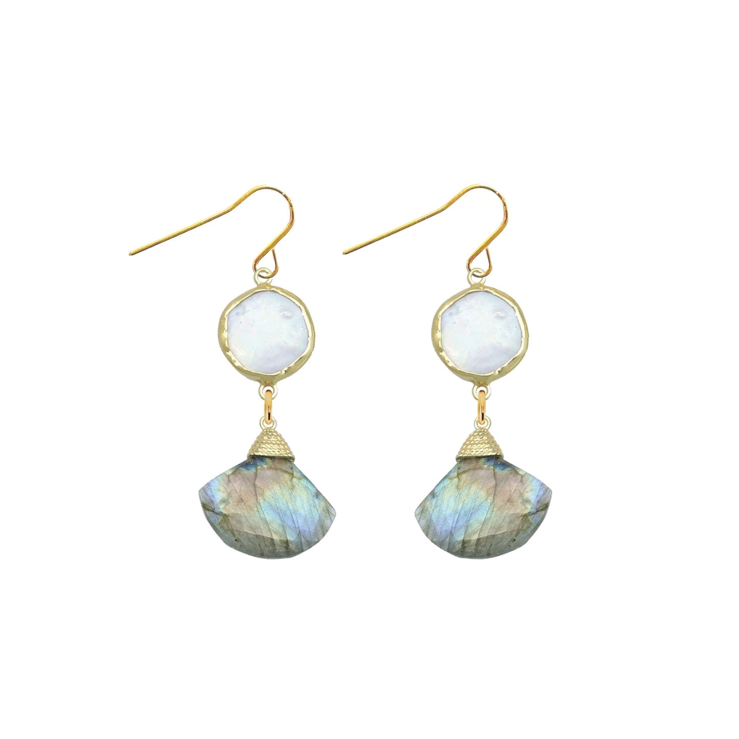 Labradorite and Pearl Fan Earrings Robyn Canady 