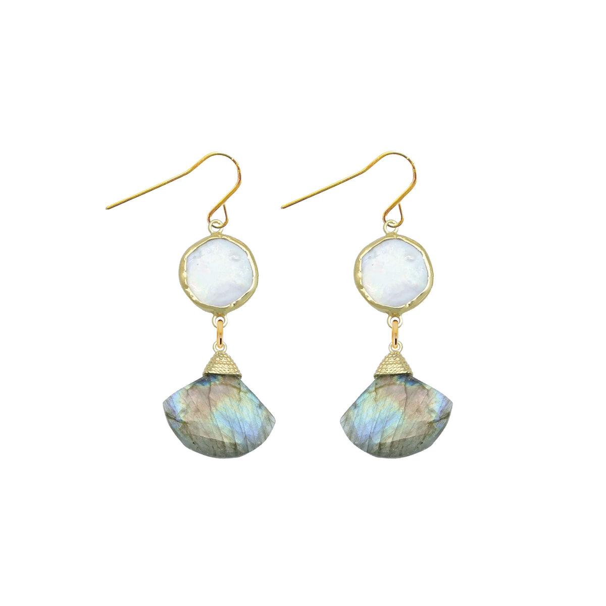 Labradorite and Pearl Fan Earrings Robyn Canady 