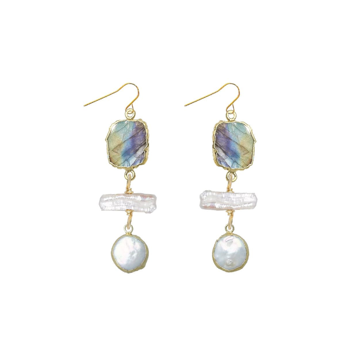 Labradorite and Pearl Nugget Drop Earrings Robyn Canady 