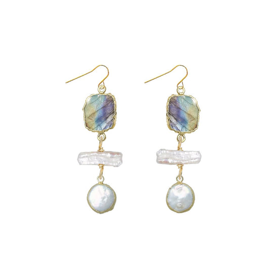 Labradorite and Pearl Nugget Drop Earrings Robyn Canady 