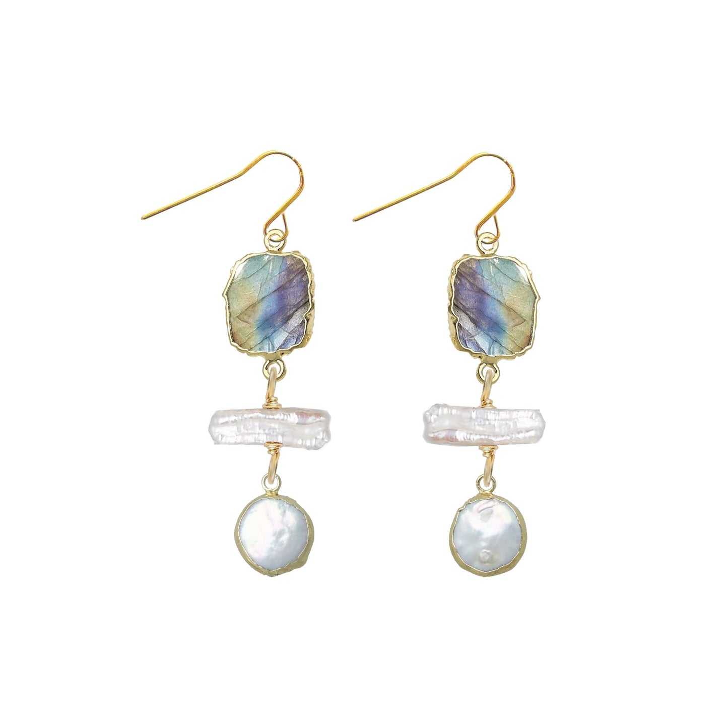 Labradorite and Pearl Nugget Drop Earrings Robyn Canady 