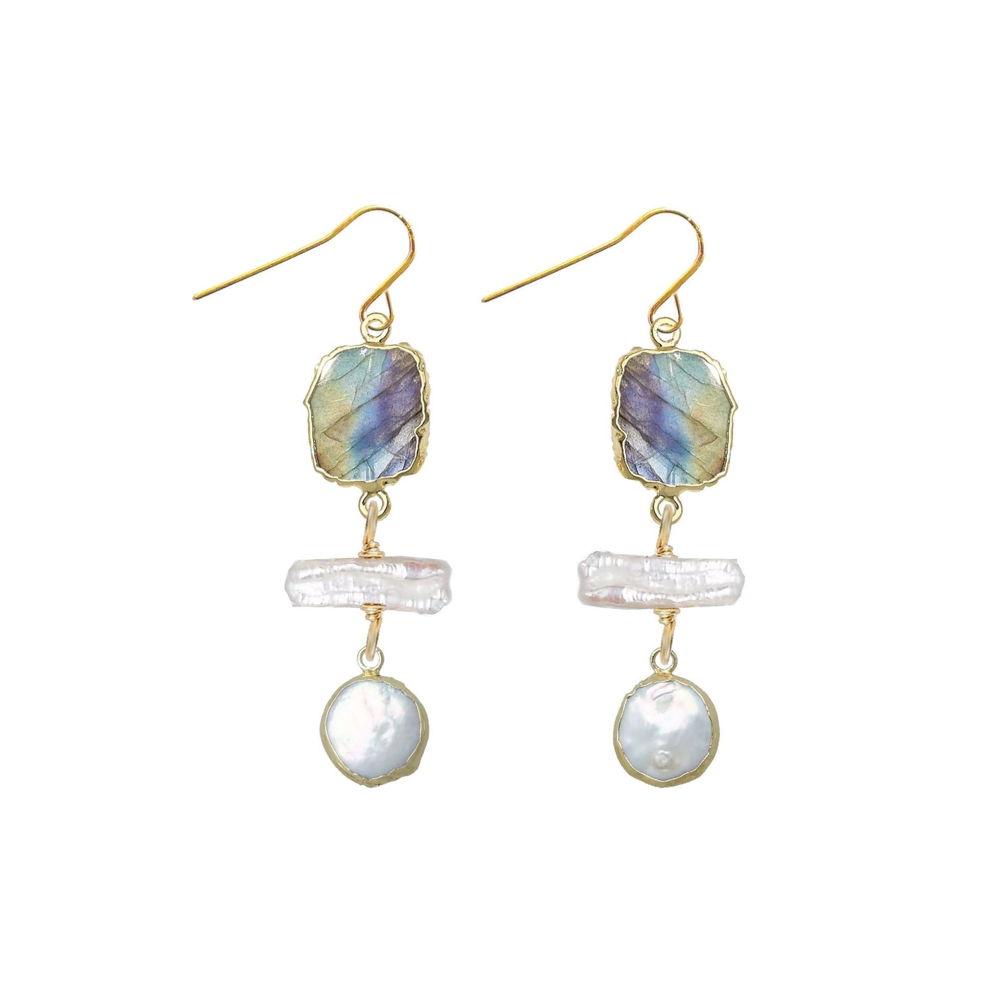 Labradorite and Pearl Nugget Drop Earrings Robyn Canady 