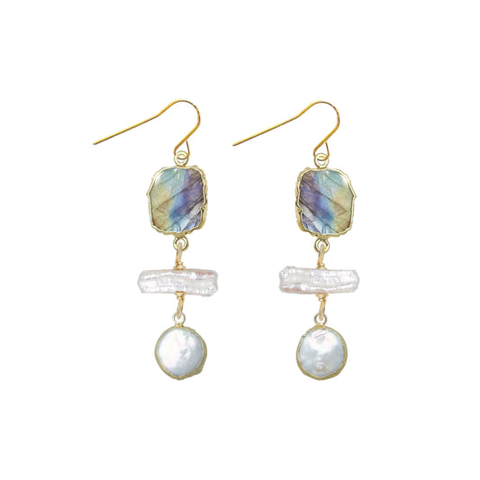 Labradorite and Pearl Nugget Drop Earrings Robyn Canady 
