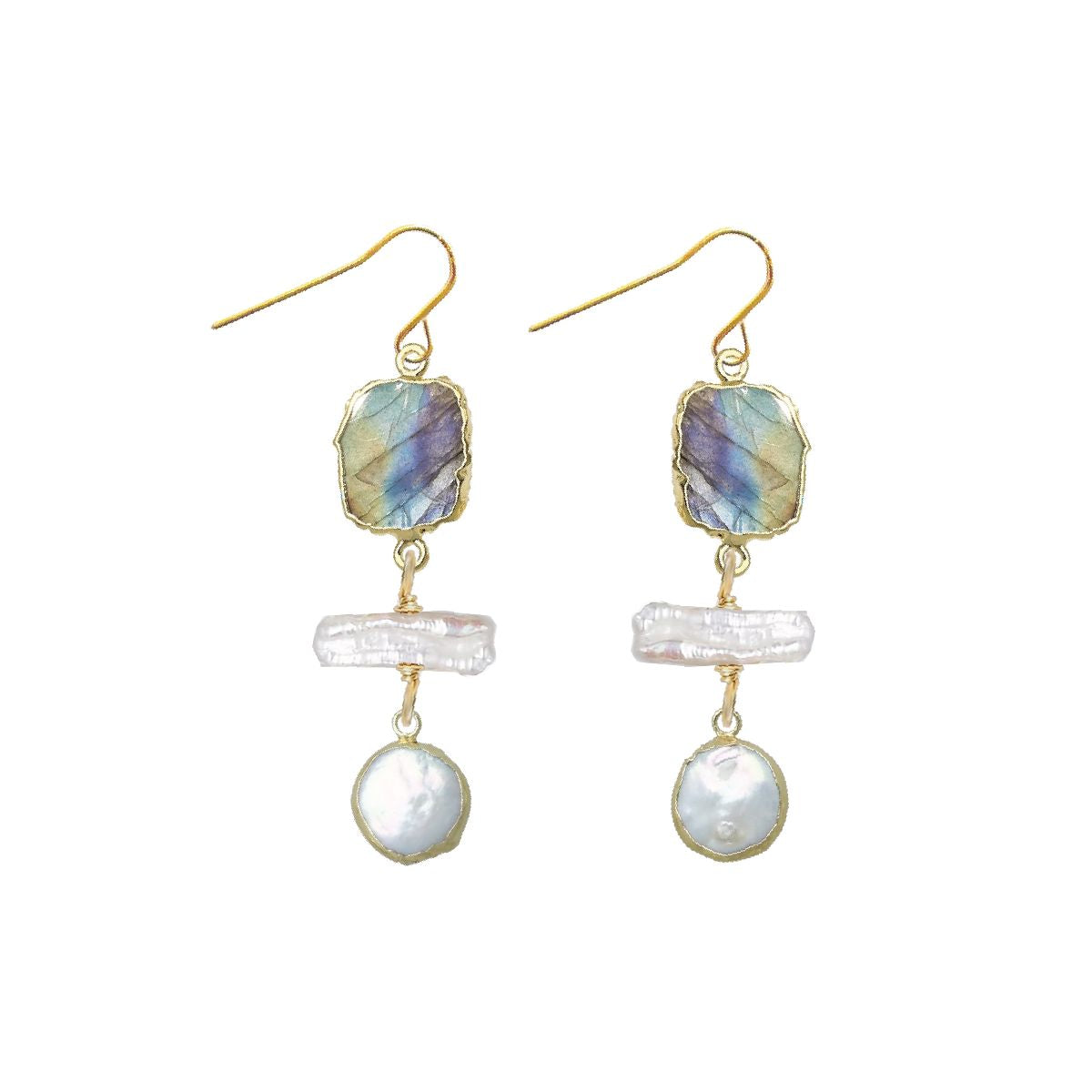 Labradorite and Pearl Nugget Drop Earrings Robyn Canady 