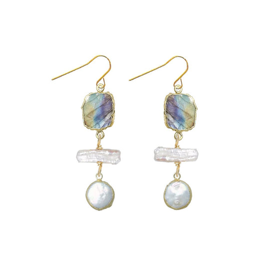 Labradorite and Pearl Nugget Drop Earrings Robyn Canady 