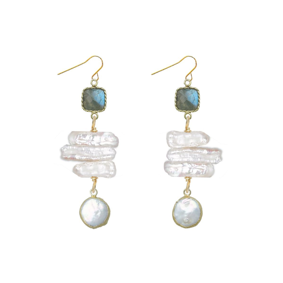 Labradorite and Stick Pearl Drop Earrings Robyn Canady 