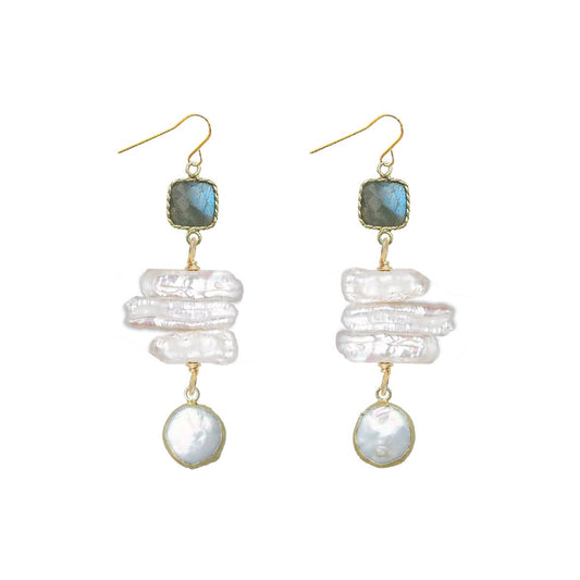 Labradorite and Stick Pearl Drop Earrings Robyn Canady 