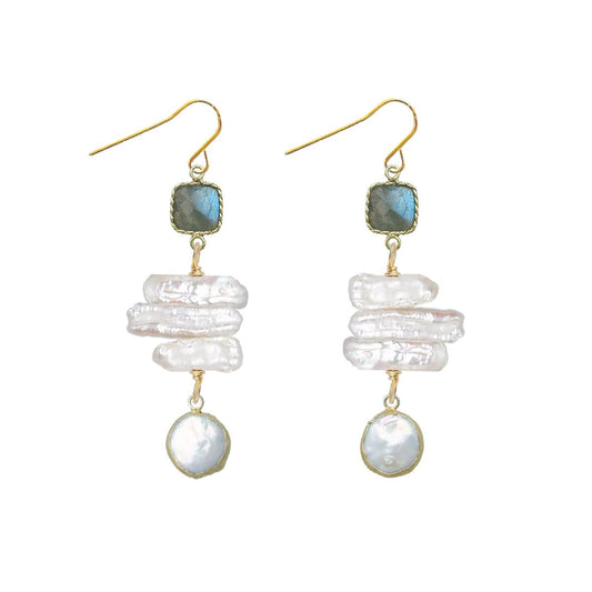 Labradorite and Stick Pearl Drop Earrings Robyn Canady 