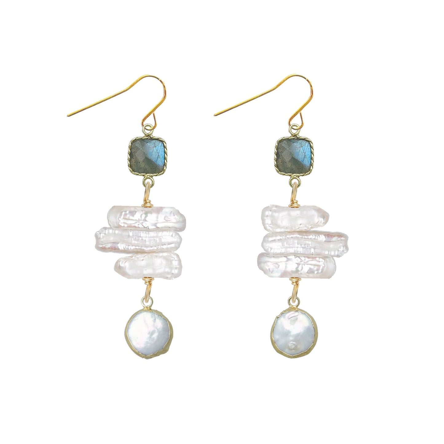 Gemstone and Stick Pearl Drop Earrings - 4 color options Robyn Canady Labradorite 