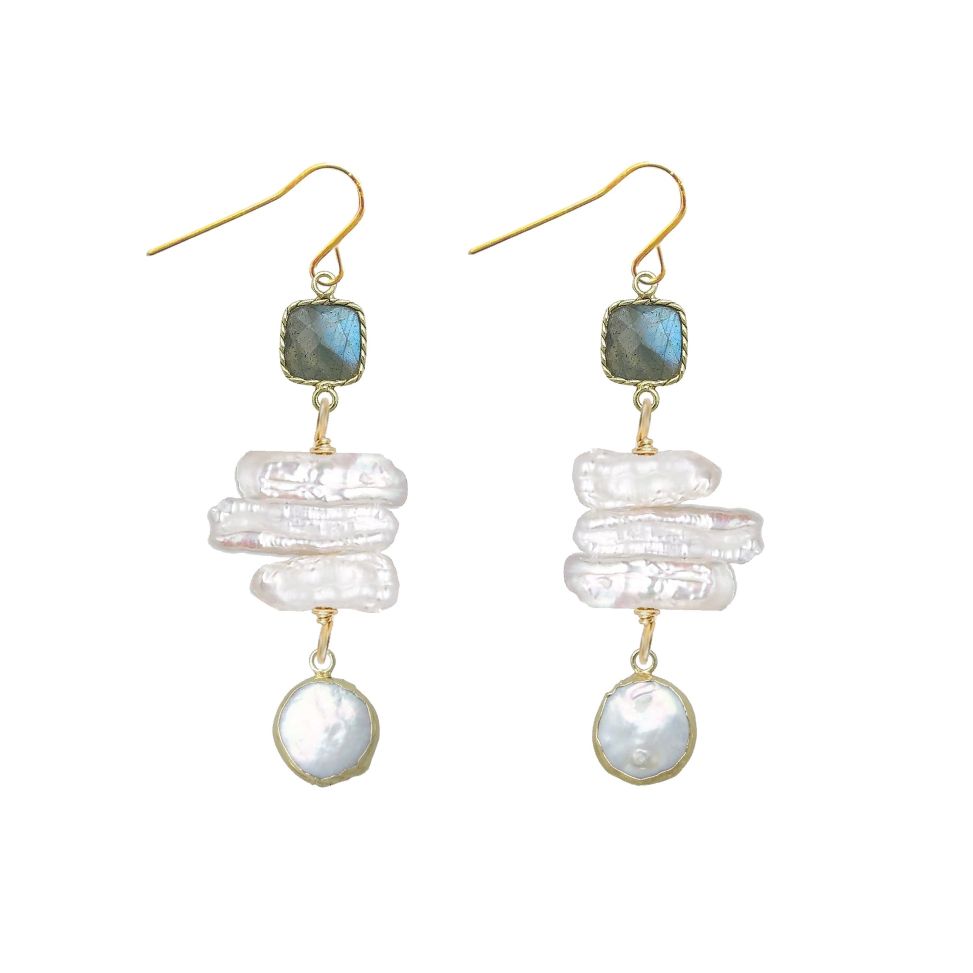 Gemstone and Stick Pearl Drop Earrings - 4 color options Robyn Canady Labradorite 