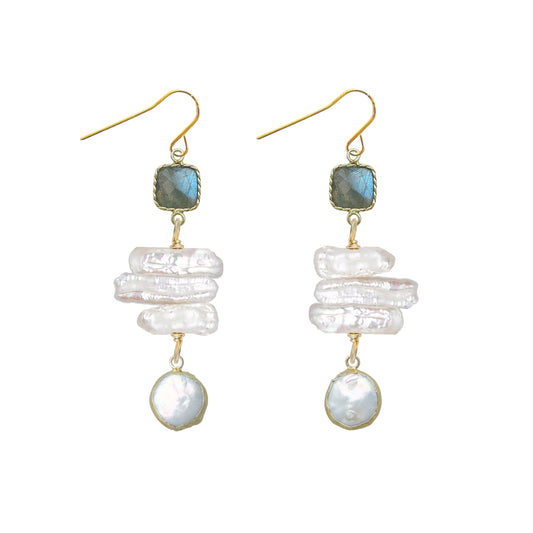 Gemstone and Stick Pearl Drop Earrings - 4 color options Robyn Canady Labradorite 