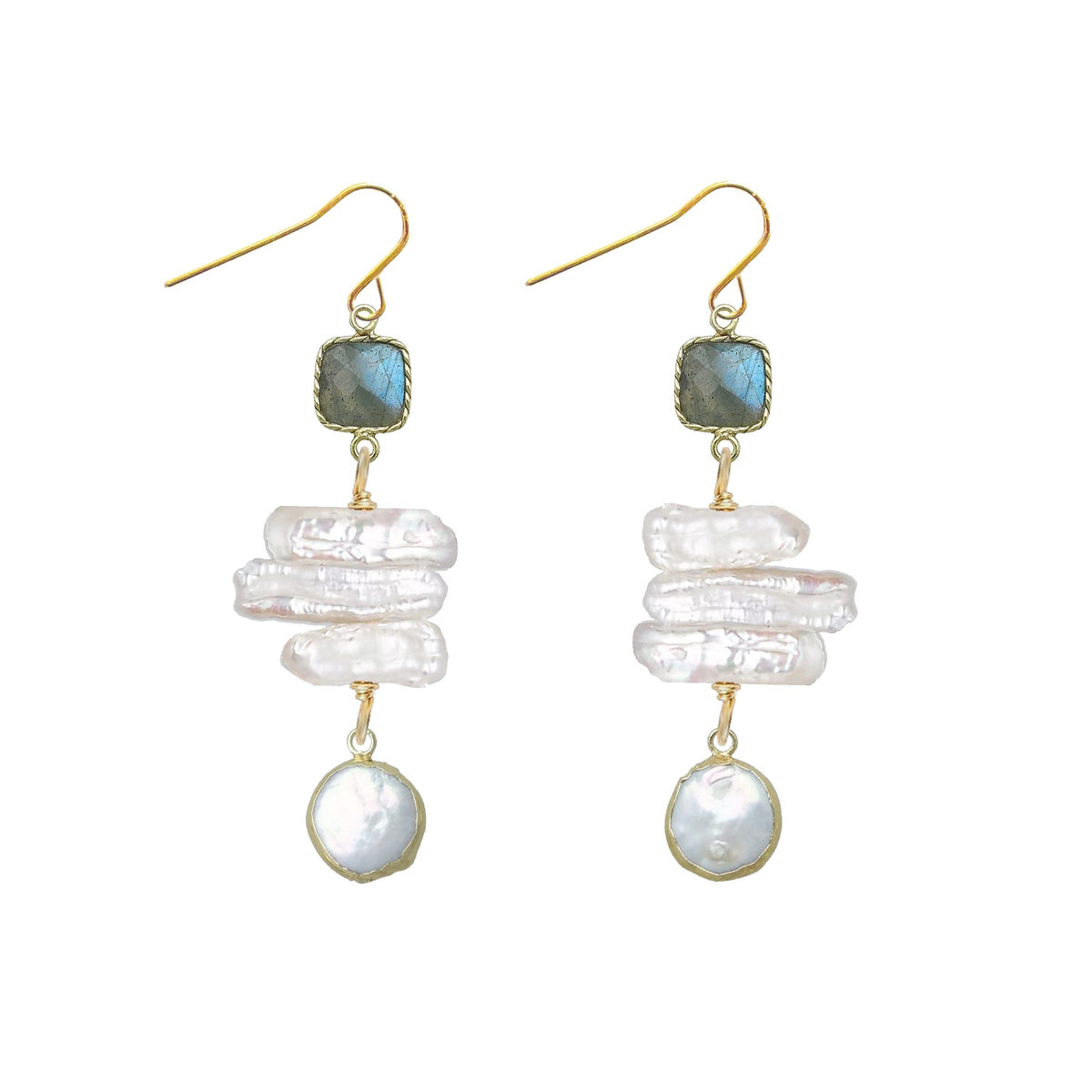 Labradorite and Stick Pearl Drop Earrings Robyn Canady 