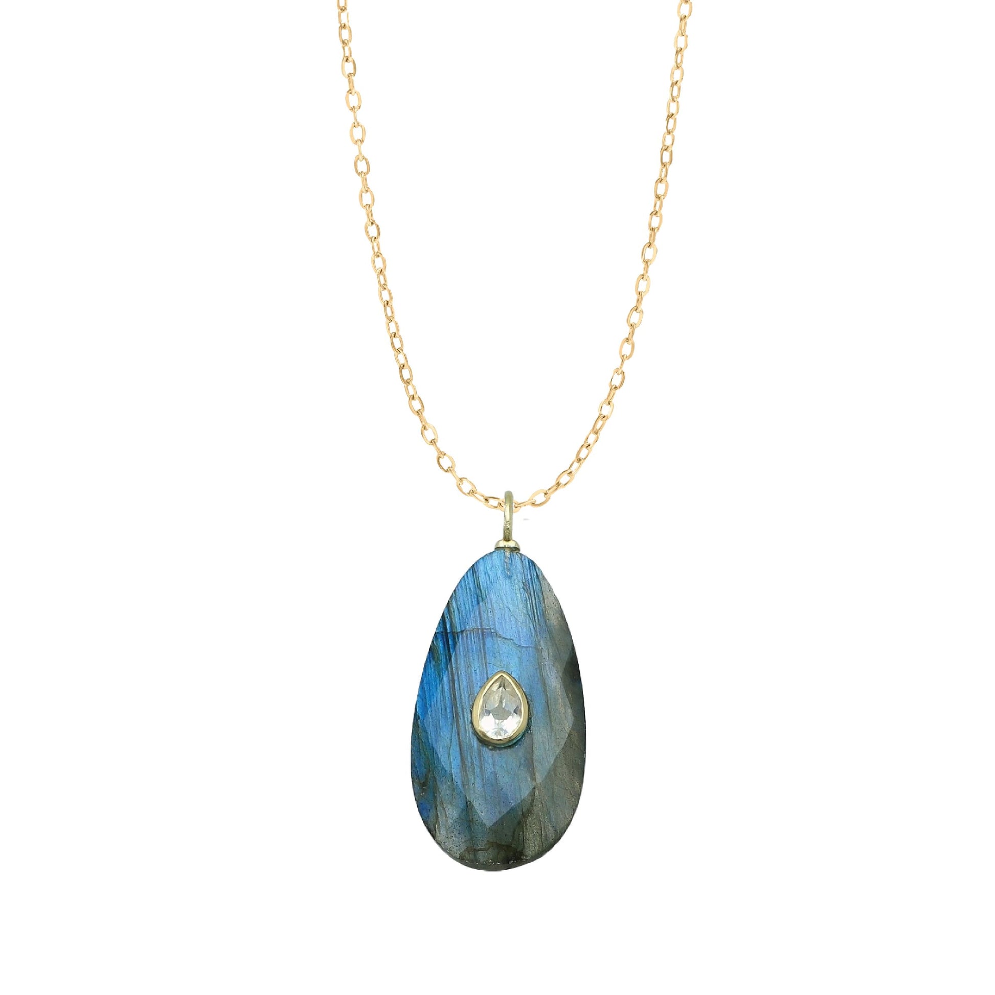 Long Labradorite and White Topaz Necklace, adjustable from 20"-24" Necklace Robyn Canady 