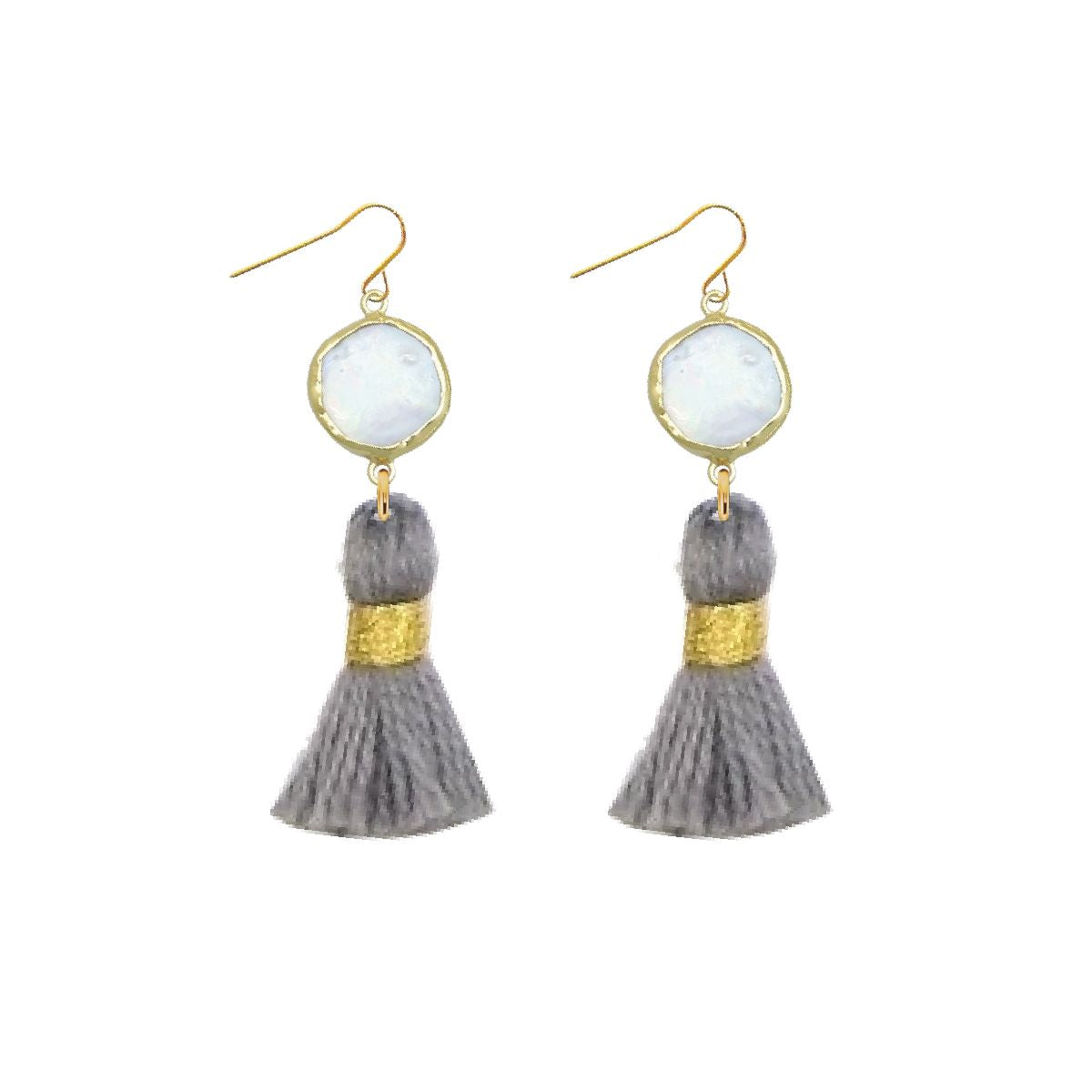 Pearl and Grey Tassel Earrings Robyn Canady 