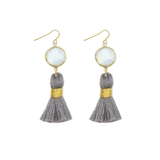 Pearl and Grey Tassel Earrings Robyn Canady 