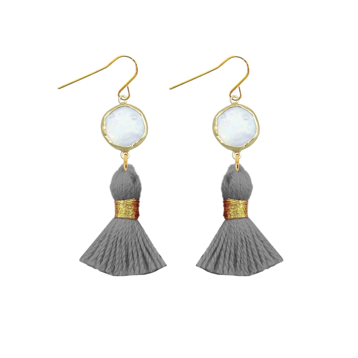 Pearl and Grey Tassel Earrings Robyn Canady 
