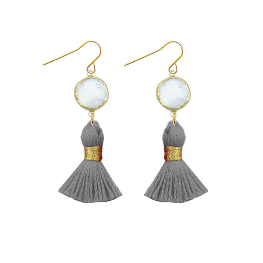 Pearl and Grey Tassel Earrings Robyn Canady 