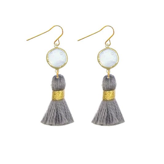 Pearl and Grey Tassel Earrings Robyn Canady 