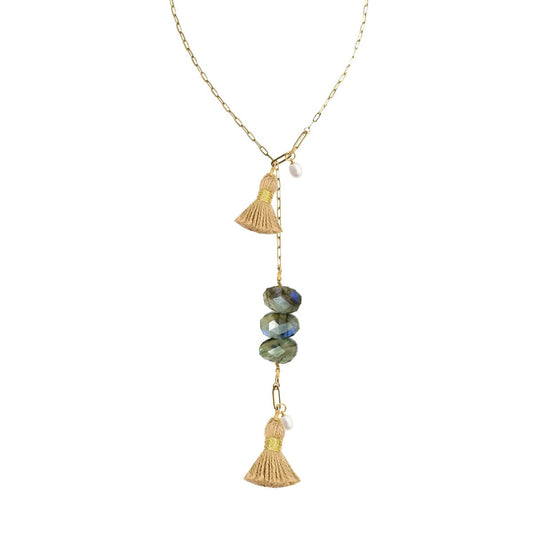 Labradorite and Freshwater Pearl Tassel Lariat Necklace Robyn Canady 