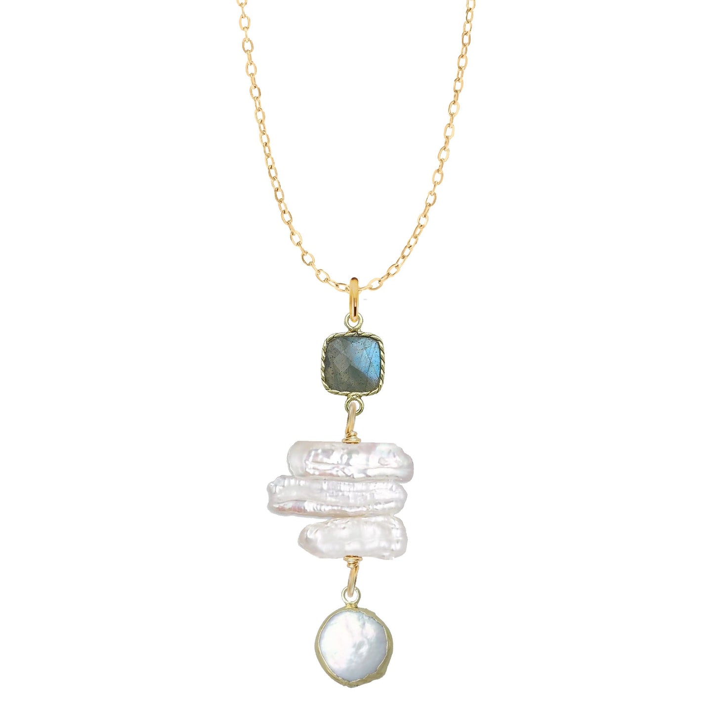 Labradorite and Stick Pearl Drop Necklace Robyn Canady 