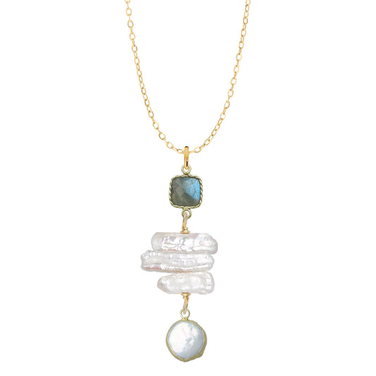 Labradorite and Stick Pearl Drop Necklace Robyn Canady 