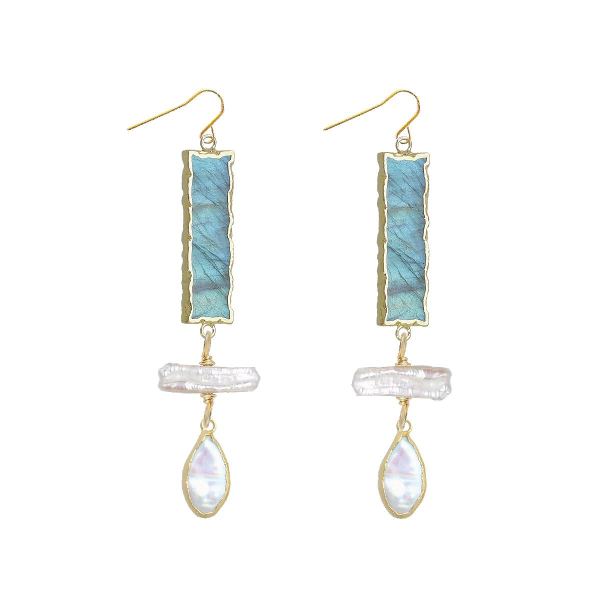 Long Labradorite and Pearl Drop Earrings Robyn Canady 