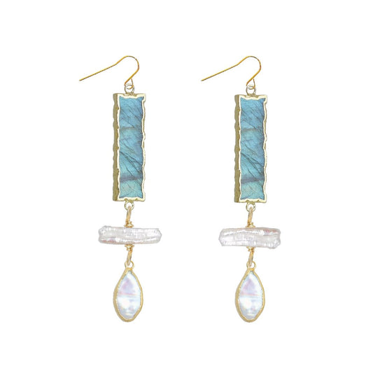 Long Labradorite and Pearl Drop Earrings Robyn Canady 