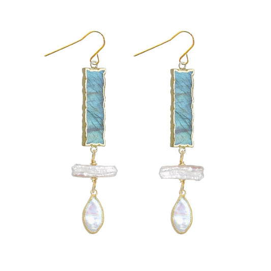 Long Labradorite and Pearl Drop Earrings Robyn Canady 