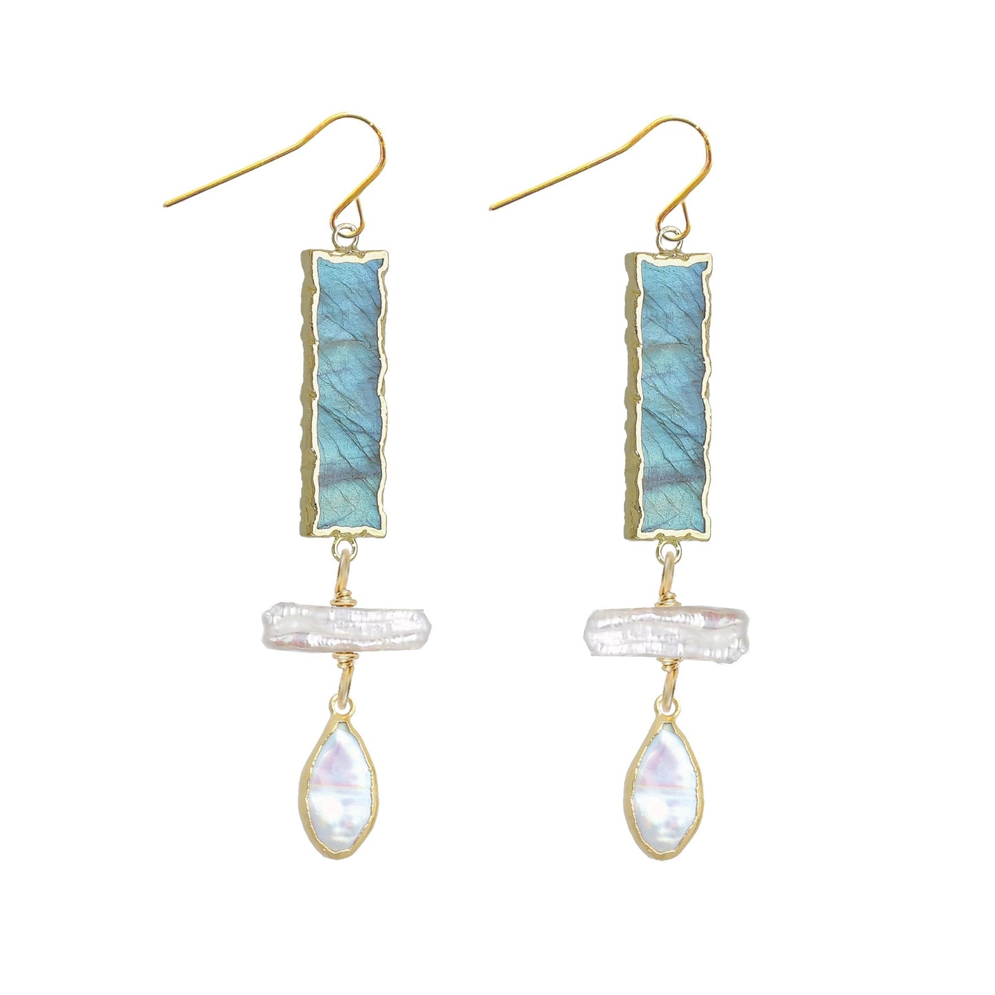 Long Gemstone and Pearl Drop Earrings - 2 color options Robyn Canady Labradorite 
