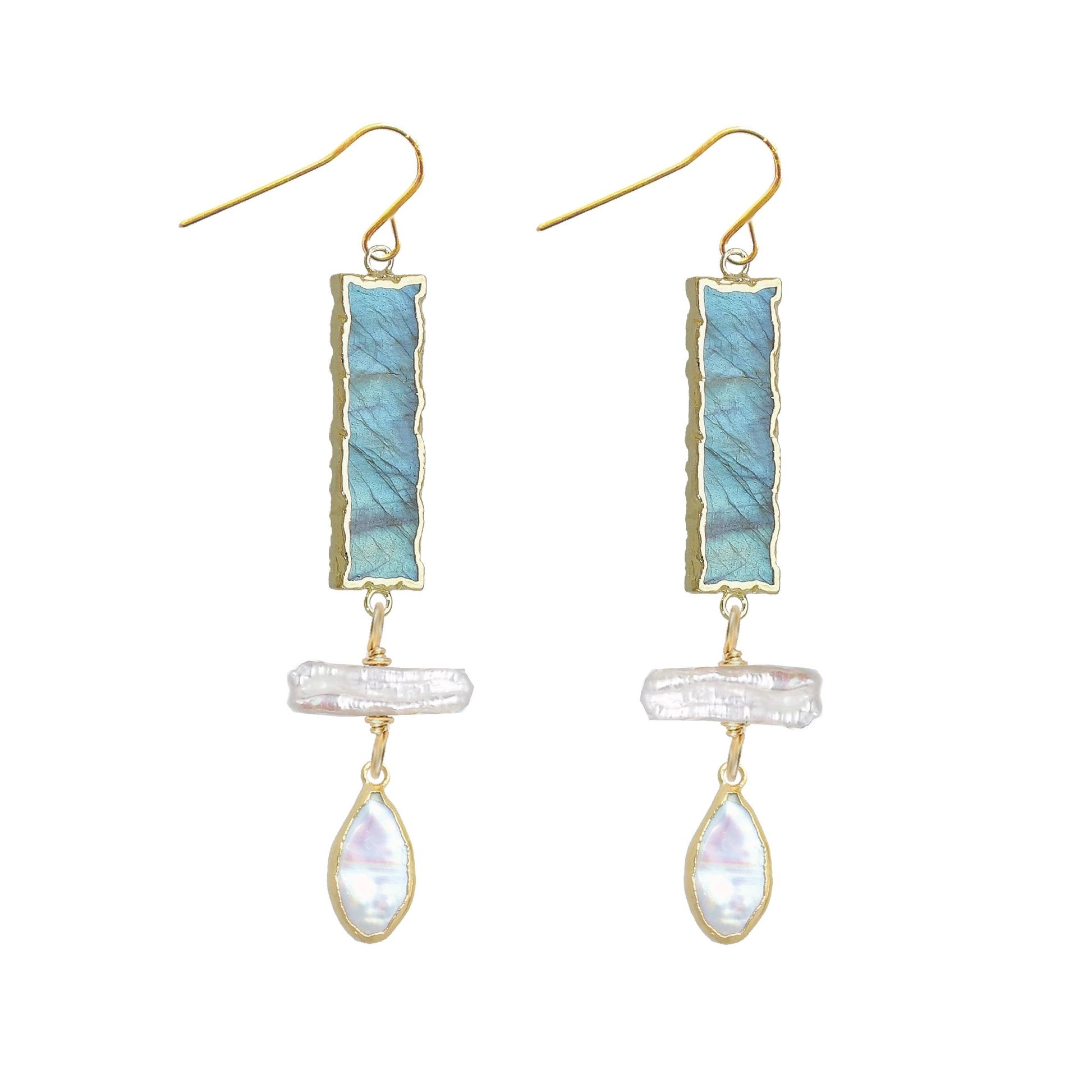 Long Gemstone and Pearl Drop Earrings - 2 color options Robyn Canady Labradorite 