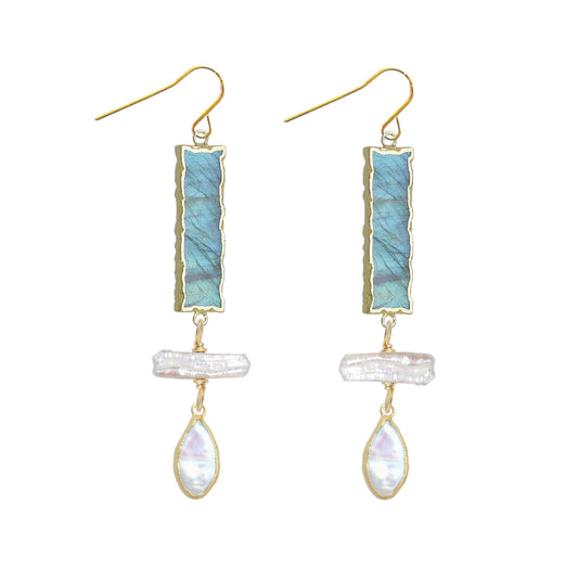 Long Gemstone and Pearl Drop Earrings - 2 color options Robyn Canady Labradorite 