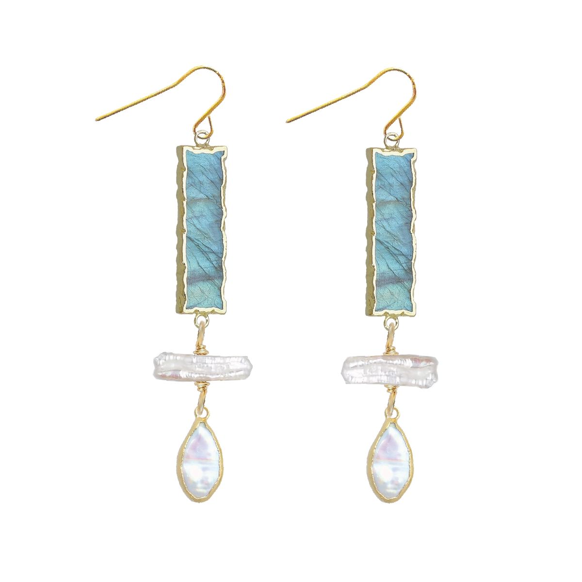 Long Gemstone and Pearl Drop Earrings - 2 color options Robyn Canady Labradorite 