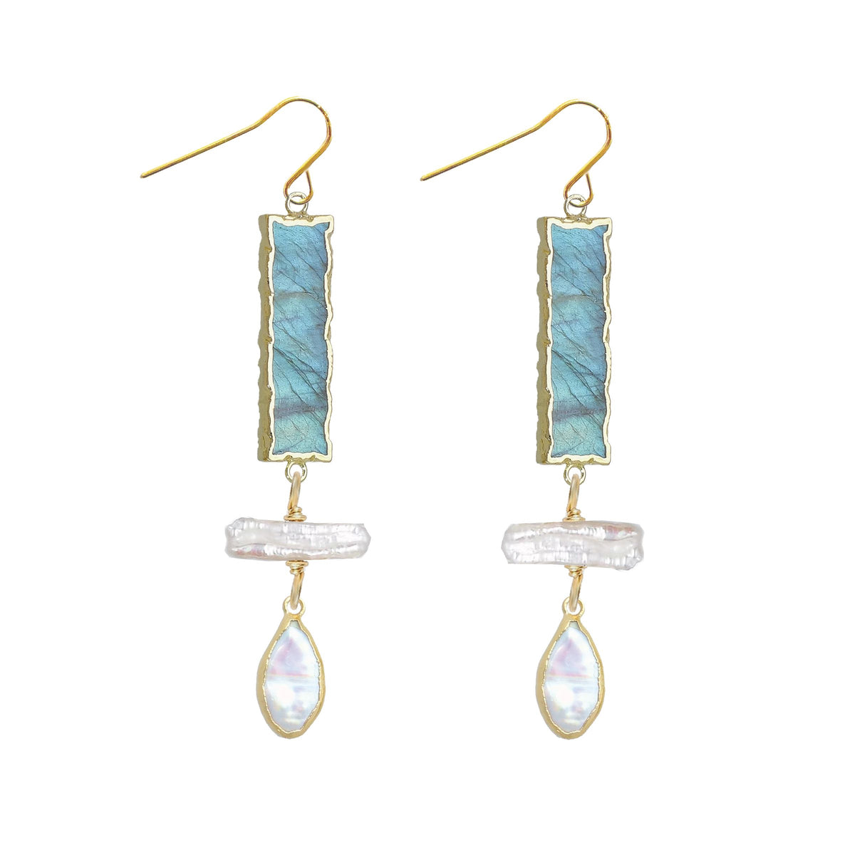 Long Labradorite and Pearl Drop Earrings Robyn Canady 