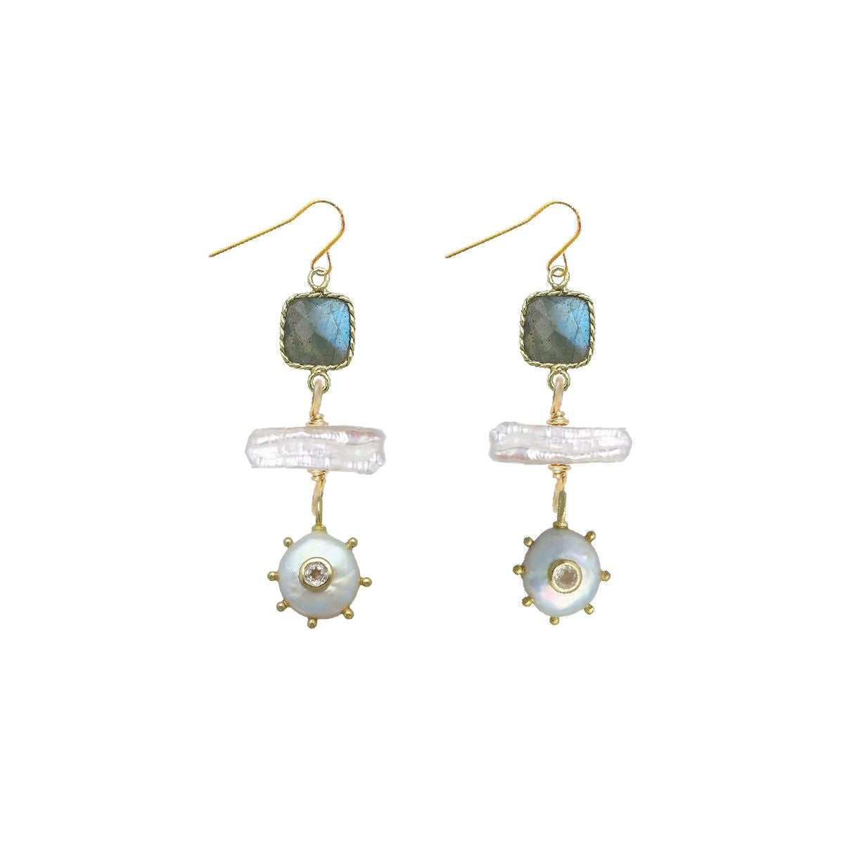 Labradorite, Freshwater Pearl and White Topaz Earrings Robyn Canady 