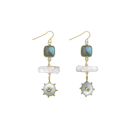 Labradorite, Freshwater Pearl and White Topaz Earrings Robyn Canady 