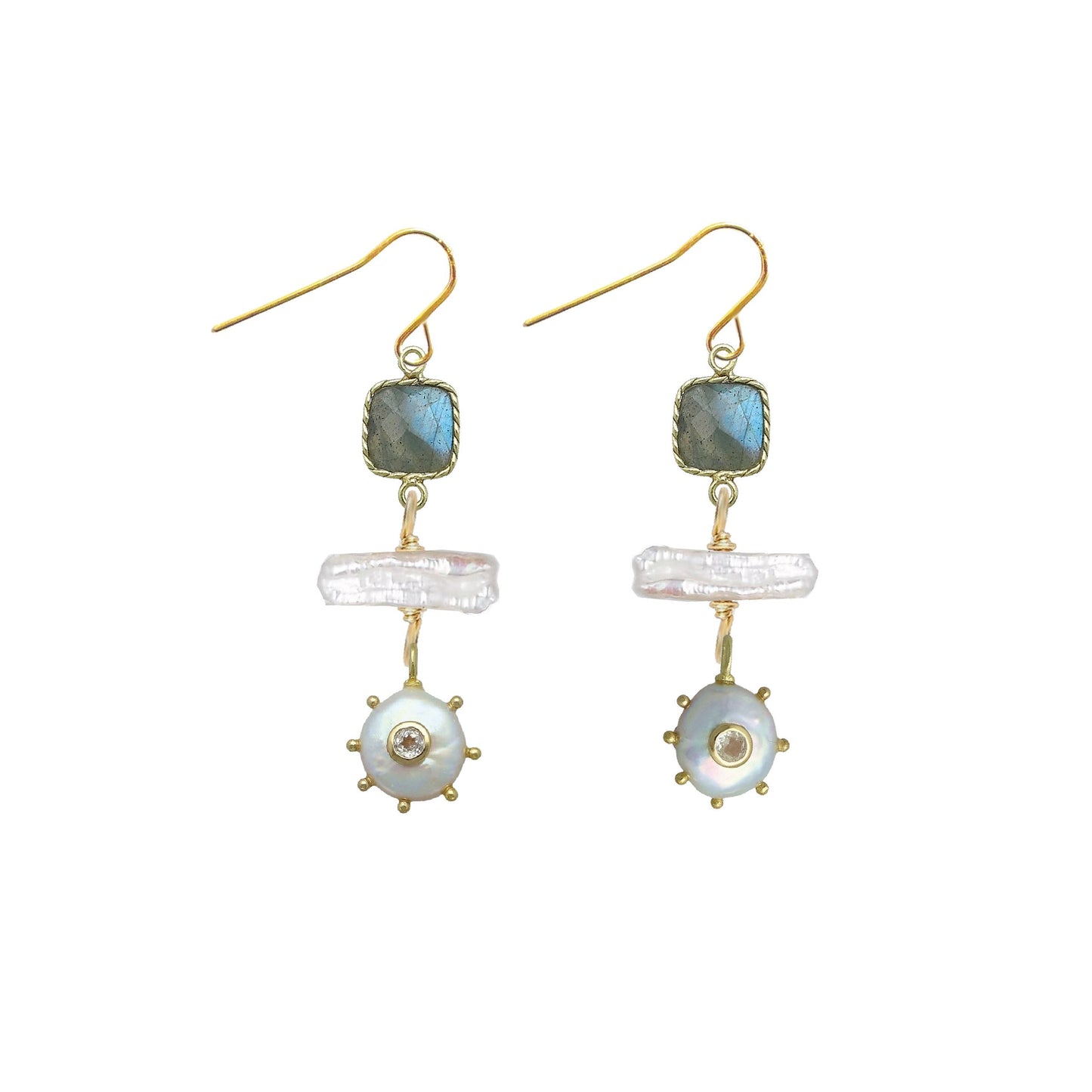 Gemstone, Freshwater Pearl and White Topaz Earrings - 4 color options Robyn Canady Labradorite 