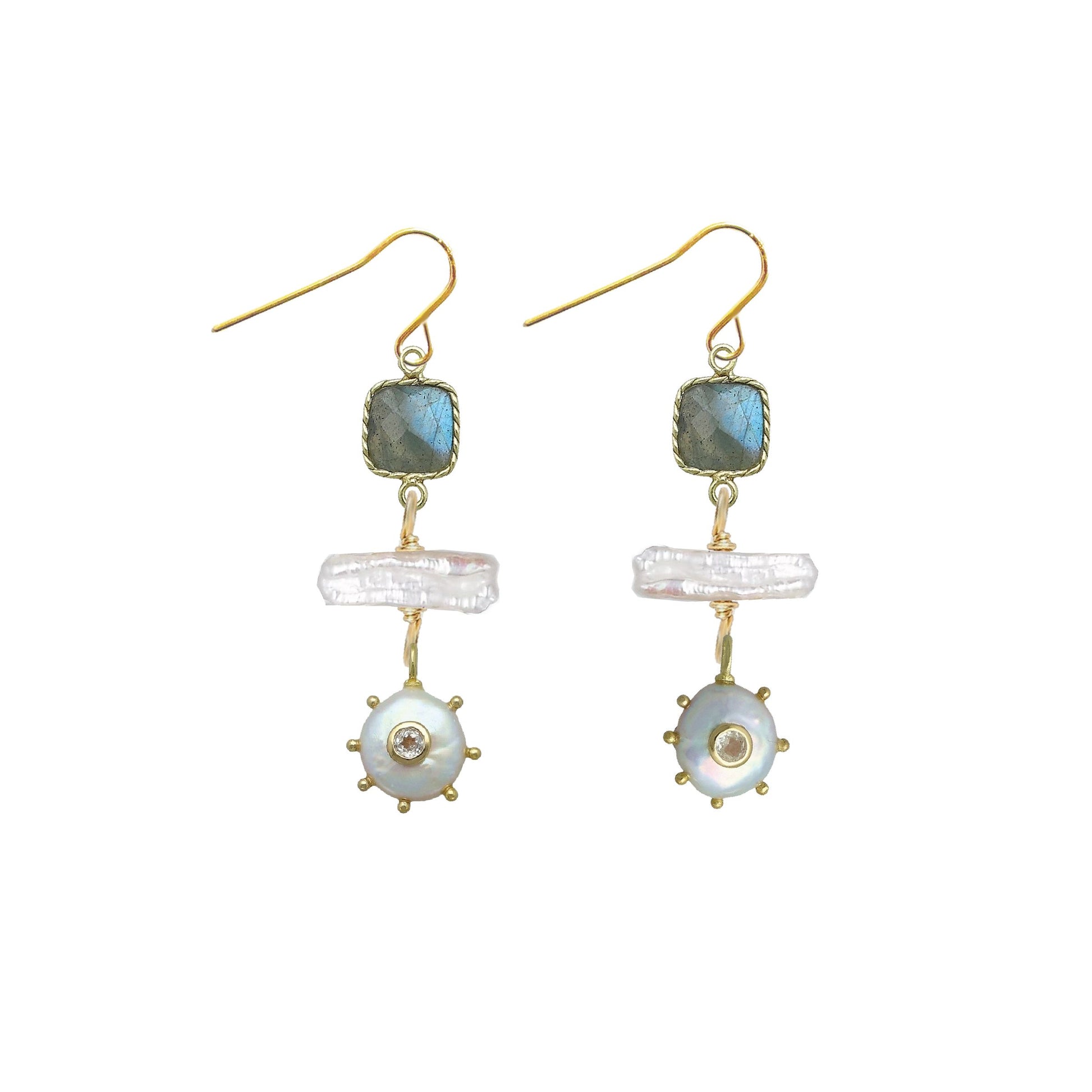 Gemstone, Freshwater Pearl and White Topaz Earrings - 4 color options Robyn Canady Labradorite 