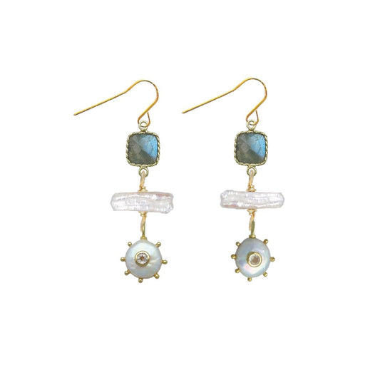 Labradorite, Freshwater Pearl and White Topaz Earrings Robyn Canady 