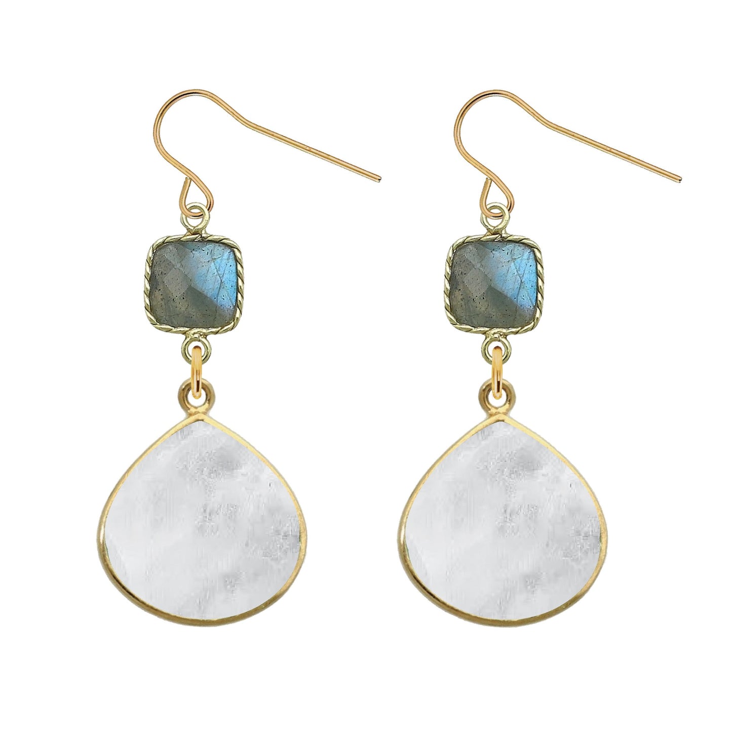 Gemstone and Moonstone Slice Earrings - 4 color options Robyn Canady Labradorite 