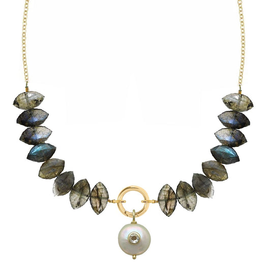 Labradorite, Freshwater Pearl, White Topaz Necklace Necklace Robyn Canady 