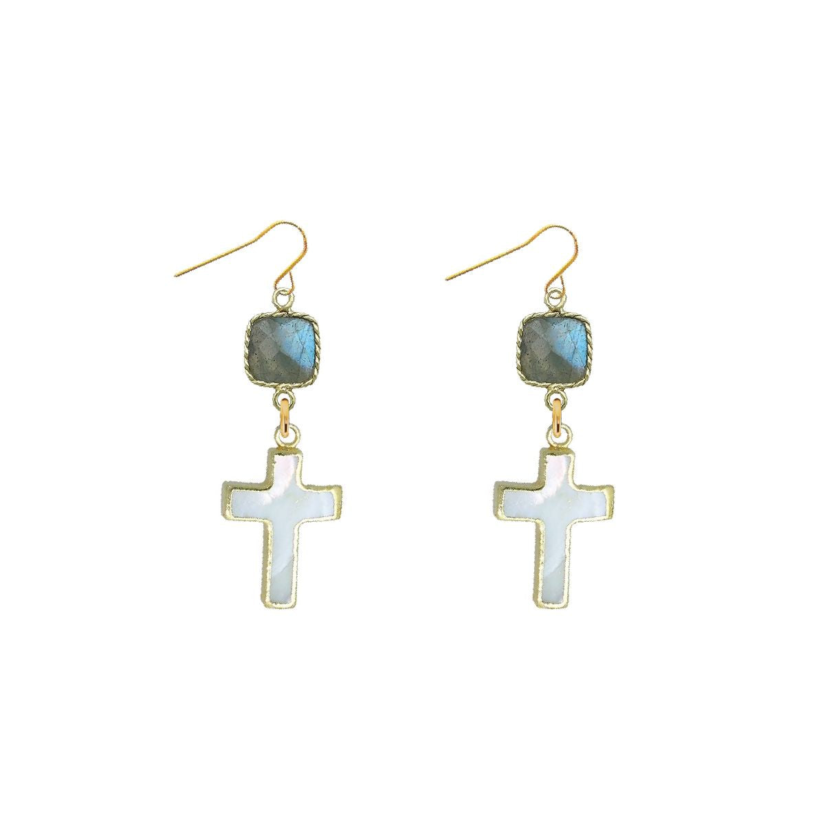 Labradorite and Mother of Pearl Cross Earrings Robyn Canady 