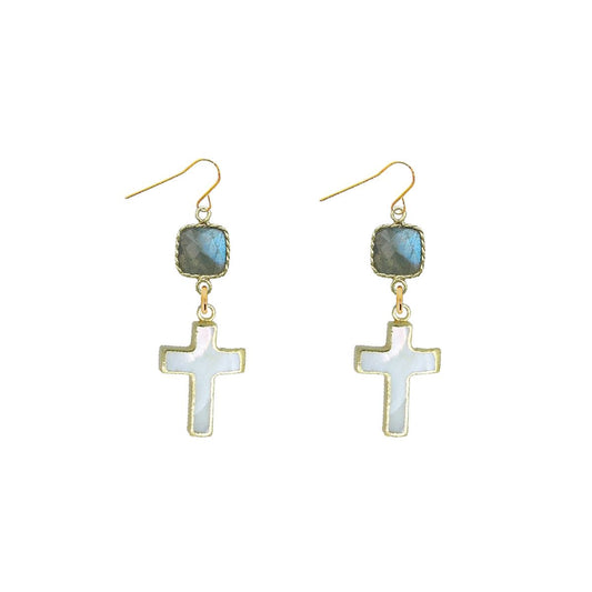 Labradorite and Mother of Pearl Cross Earrings Robyn Canady 