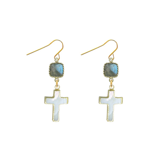 Labradorite and Mother of Pearl Cross Earrings Robyn Canady 